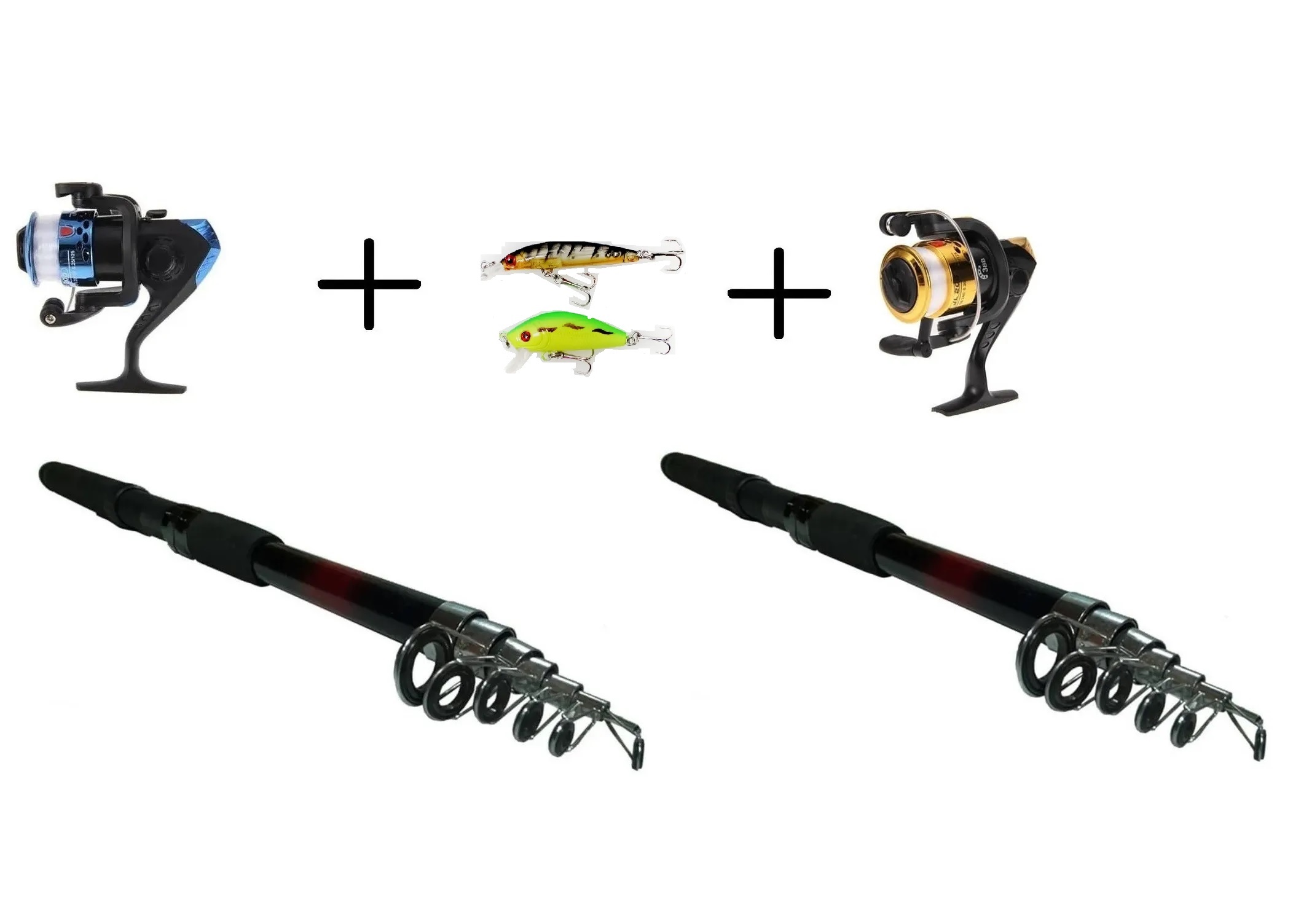 Miniatura 6 de Set x2 Combo Caña Señuelo Duro